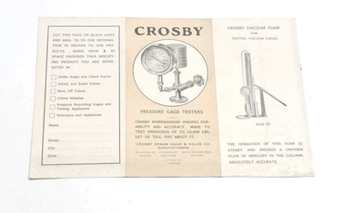 #ad Crosby Steam Gauge Valve Co Pressure Gage Testers Foldout Booklet Early 1900#x27;s $10.00