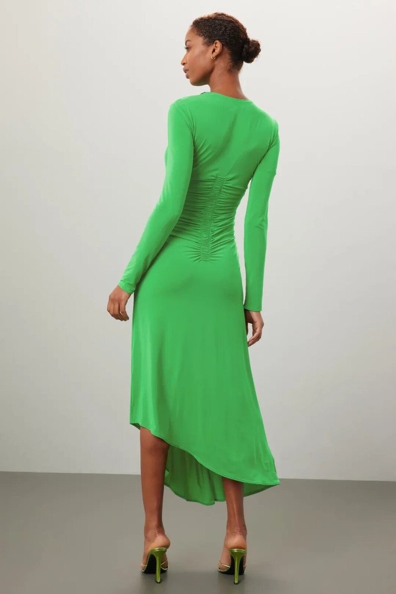 A.L.C Adeline Fern Green Ruched Jersey Stretch Asymmetric Maxi Midi Dress  XS 2/4 | eBay