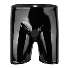 Mens Wet Look Boxer Briefs Short Pants Patent Leather Underwear Trunks Bottom