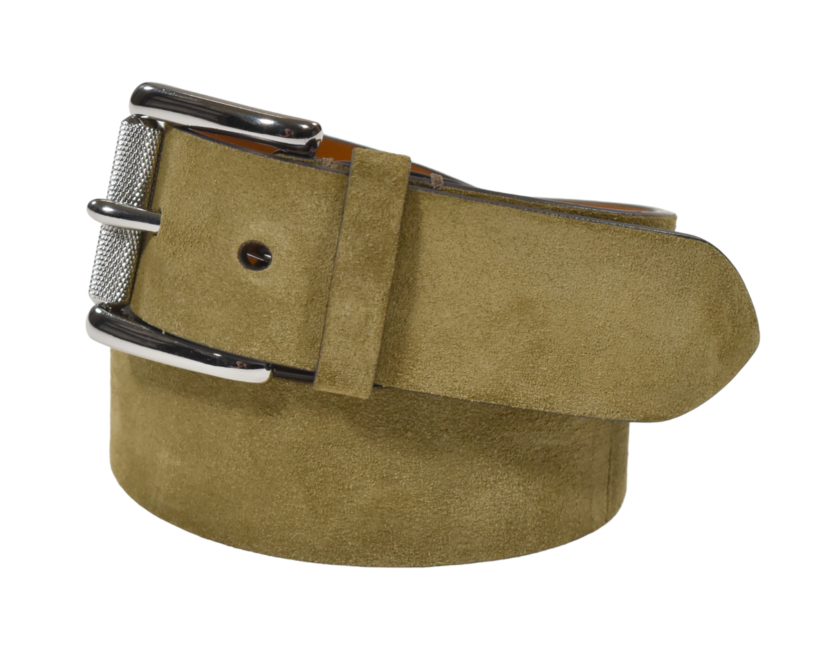 Ralph Lauren Purple Label New Olive Calf Suede Roller Buckle Belt