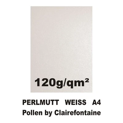 10 Blatt A4 Perlmutt Weiss Metallic Papier 120g Pollen by Clairefontaine Glitzer