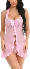 Lingerie for Women Lace Babydoll Bridal Langerie Negligee Ruffle Halter Chemise