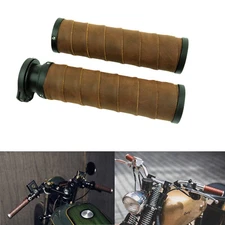 22mm 7/8 inch Vintage Motorcycle Handlebar Grips Open End with Retro PU Leather