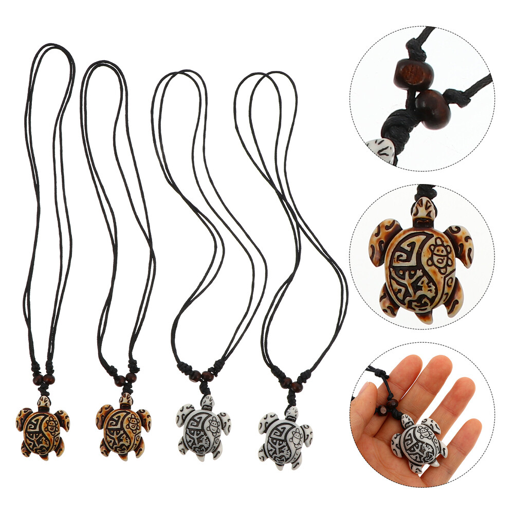 Lot De 4 Colliers Mascotte Tortue Hawaii - Amulette De Plage, Résine, Couleurs Assorties, Neuf Avec étiquette