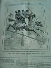 Caricature 1877 - Course Hippique Monter à 5 cinq sur le cheval