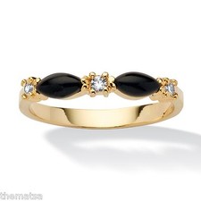 14K GOLD GP ONYX MARQUISE SHAPED CRYSTAL ACCENT RING SIZE 5 6 7 8 9 10