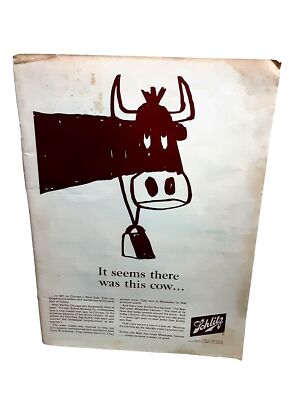 1965 Schlitz Beer Cow Chicago West Side Original Print Ad vintage