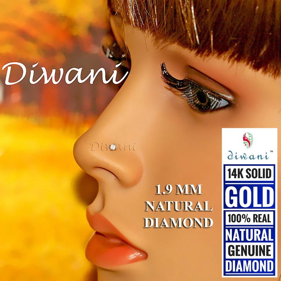 1.9mm Echt Si Diamant Hochzeit Nase Lippen Labret Monroe Nieten Piercing Mit 14k - Bild 2 von 4