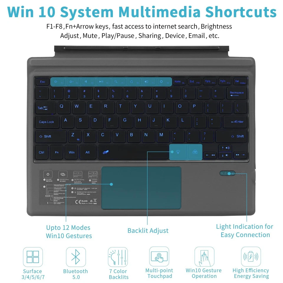 For Surface Pro 4 5 6 7 keyboard Bluetooth Magnetic Black US Type Cover - Image 3 of 4