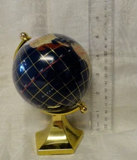 Vintage 5 1/2" Semi Precious Gemstone World Globe On Metal Stand