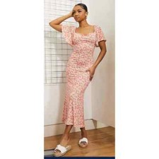 ASOS DESIGN Flutter Sleeve Midi Tea Dress in Floral and Spot Print Size 16- NWT