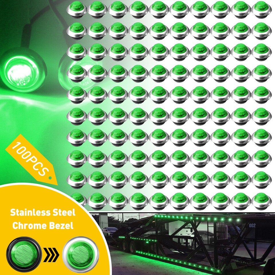 100x Green 3/4" Bullet Round LED Side Marker Light Lamp For 12V Trailer
