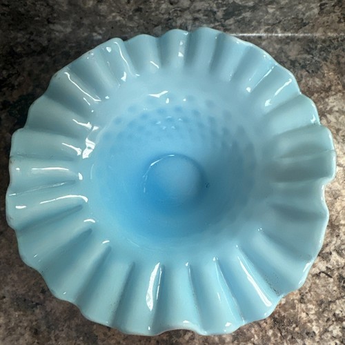 Kanawha Bowl Blue and White Cased Glass Hobnail Pattern Flattened Rim - Picture 2 of 5