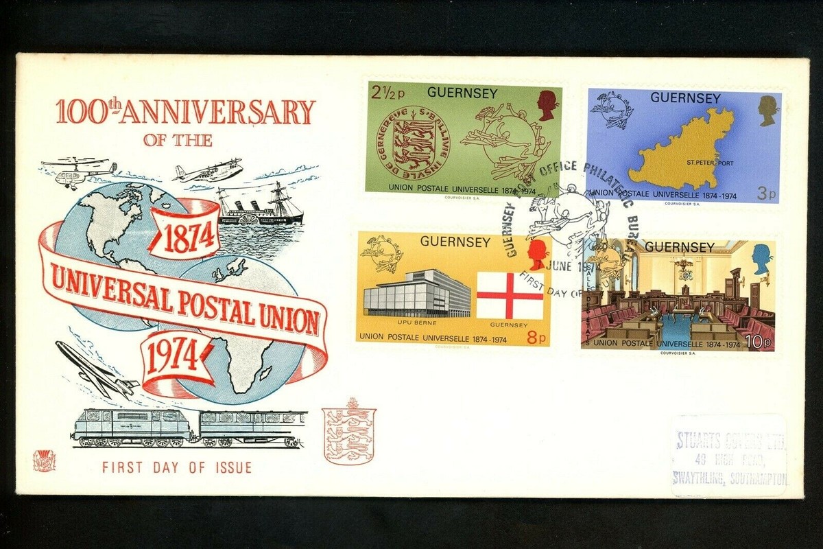 Postal History Guernsey FDC #111-114 UPU Centennial Postal Union