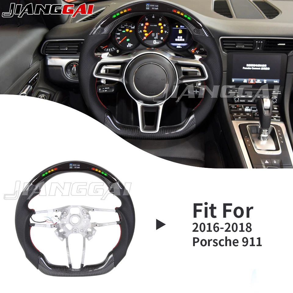 Real Carbon Fiber LED Steering Wheel for 2014+ Porsche Cayenne Macan 911 718 - Image 3 of 4