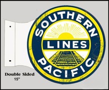 SOUTHERN PACIFIC LINES RAILROAD 15" HEAVY DUTY USA METAL DOUBLE SIDED RR AD SIGN
