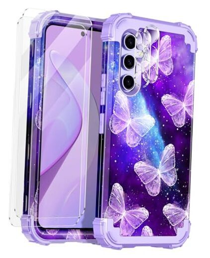 for Galaxy A54 5G Case,Three Layer Heavy Duty Shockproof Full Body Butterfly