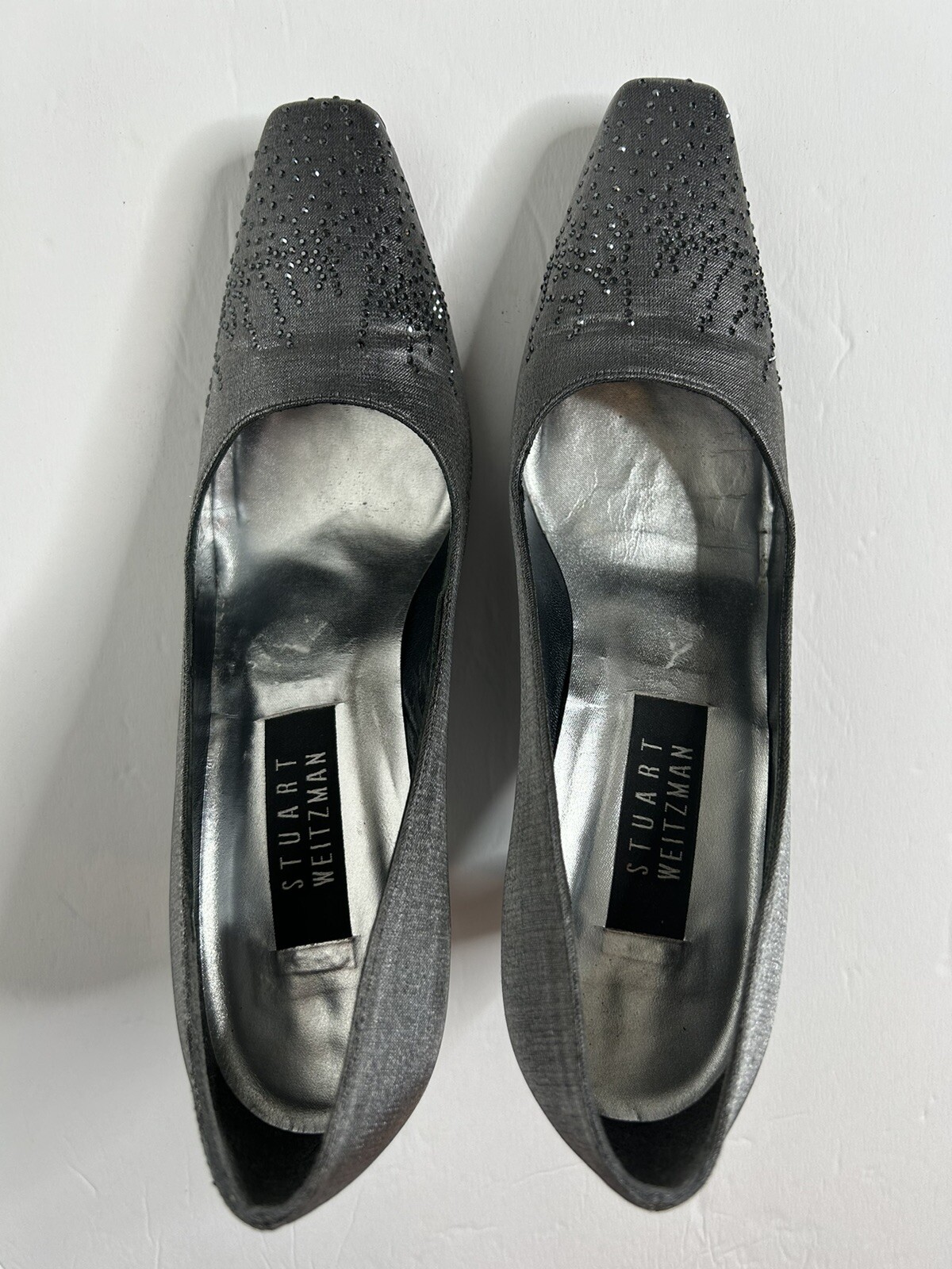 STUART WEITZMAN Silver Square Toe Embellished Hee… - image 7