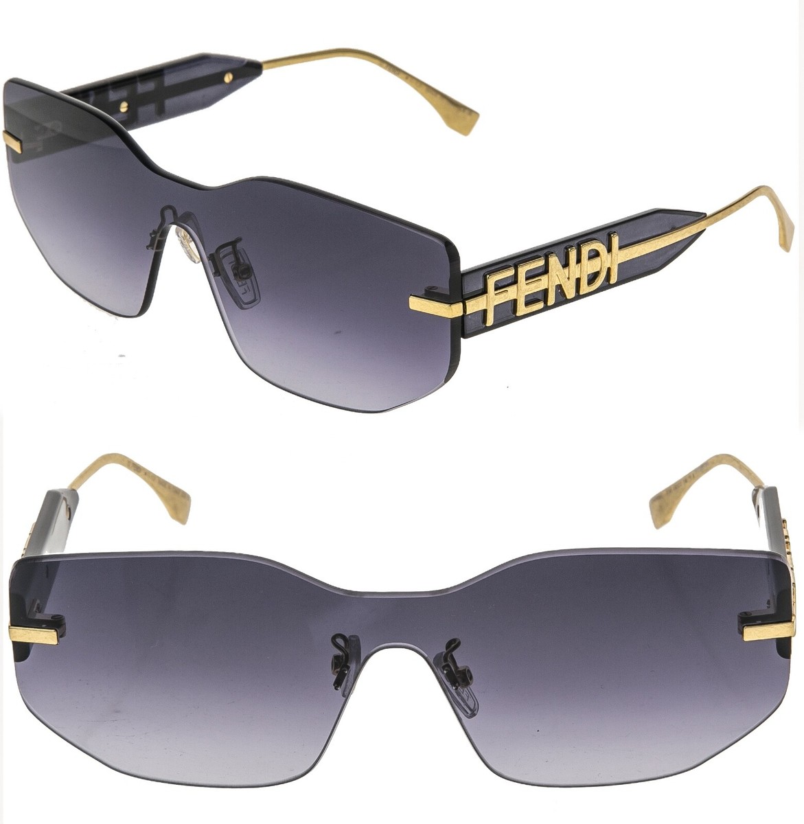 FENDI FENDIGRAPHY HOBO Logo 40066 Blue Antique Gold Rimless FENDI FENDIGRAPHY HOBO Logo 40066 Blue Antique Gold Rimless
