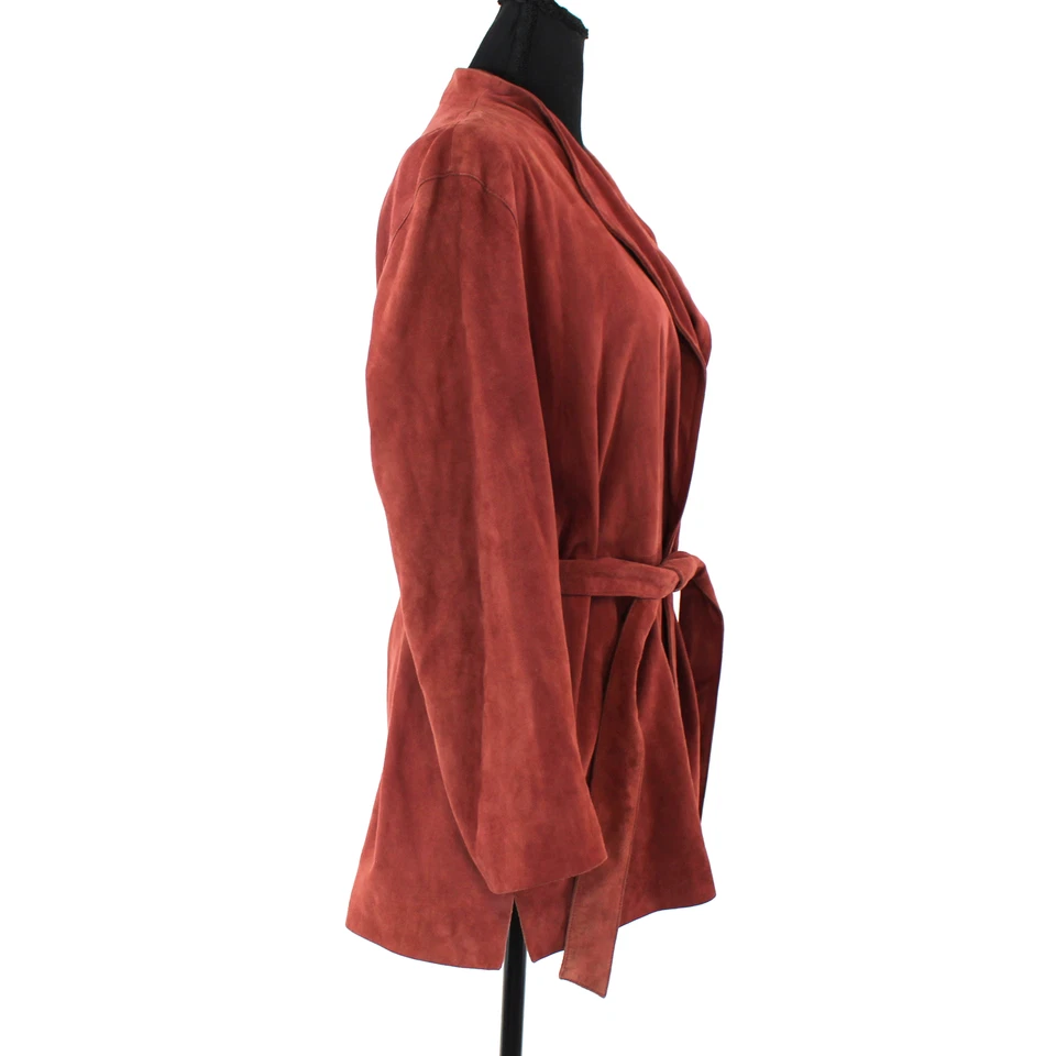 Reiss Willow Goat Suede Wrap Belted Tie Brick Red Jacket M Leather Coat Kimono - Image 2 of 4