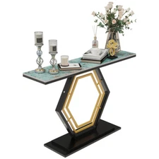 Marble Console Table with Heavy Duty Geometric Base Hallway Entryway Table Green