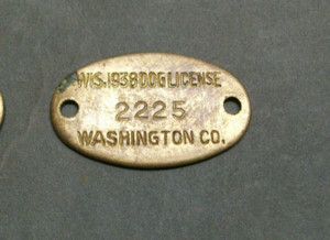 1938 WASHINGTON County WIS WI WISC WISCONSIN dog tag license tag Brass