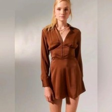 Urban Outfitters Phoebe Corseted Brown Shirt Dress Size Large