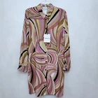 Marella Vibrant Stripe-print Elegant Mini Silk Shirtdress Size 12