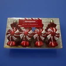 Christmas Peppermint Ornaments Red White Candy Cane Tree 12pc Set New