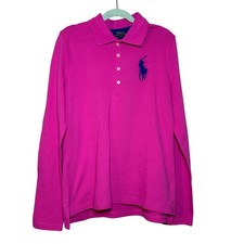 Polo Ralph Lauren Kids Long Sleeve Polo Shirt Pink Big Pony Logo Size 12 14 NWT