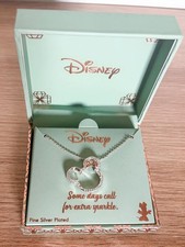 Disney Fine Silver Plated Minnie Mouse Heart Necklace NIB - Extra Sparkle