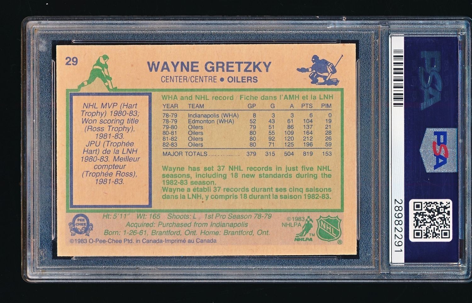 1983-84 OPC O-Pee-Chee WAYNE GRETZKY #29 PSA 10 view 2