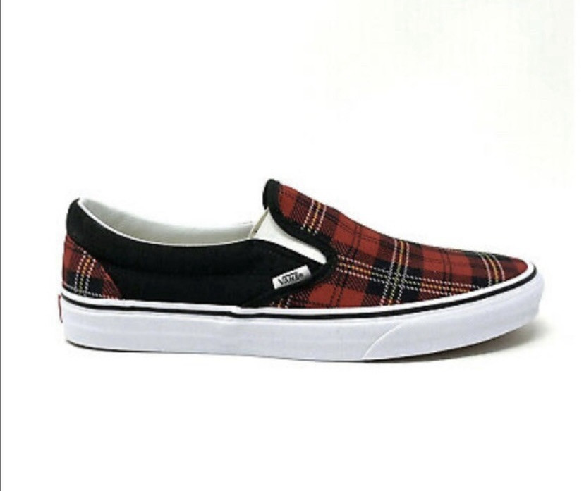 Vans Unisex Plaid Slip-On Loafers in Red Black White Size 5.5W 4M-image
