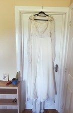Benjamin Roberts Ivory Wedding Dress Size M Empire Waist Chiffon Button Back