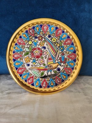 Vintage Cercolon 24k gold & enamel mini plate plaque handpainted Spain