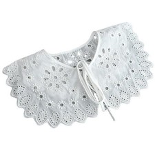 Women's Cotton Flower Embroidery Detachable Mini Collar Shawl Tie Outerwear