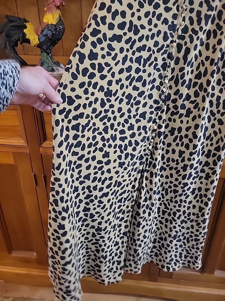 Rixo London dress pure Silk Button Up Leopard Print Long Sleeved Size L - image 3 of 4