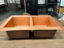 35" Copper Kitchen Sink – DOUBLE Basin (9" Depth, 16-Gauge)