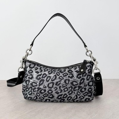バッグ COACH Leopard tote bag y2k silver animal COACH Ocelot Leopard Print 2Way Shoulder Bag Silver Black