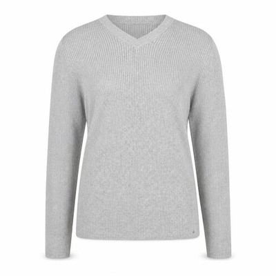 Basic Editions Damen Pullover Pulli Größe L Grau V-Ausschnitt Langarm Freizeit