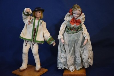 Vintage Polish Folk Art Doll Set Boy & Girl Traditional Dress Wood Cloth