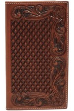 Ariat Mens Floral Basketweave Leather Rodeo Checkbook Wallet
