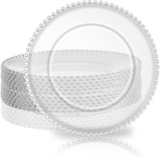 12 Pack Clear Charger Plates with Silver Beaded Rim 13 Inch Premium Durable