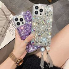 Case For iPhone Samsung Tassel Diamond Flash Glitter Phone Cover Hot Women Girls