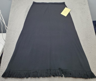 DIALOGUE Midi A-Line Skirt Womens XL Black Merino Wool Blend Fringe Hem Pull On