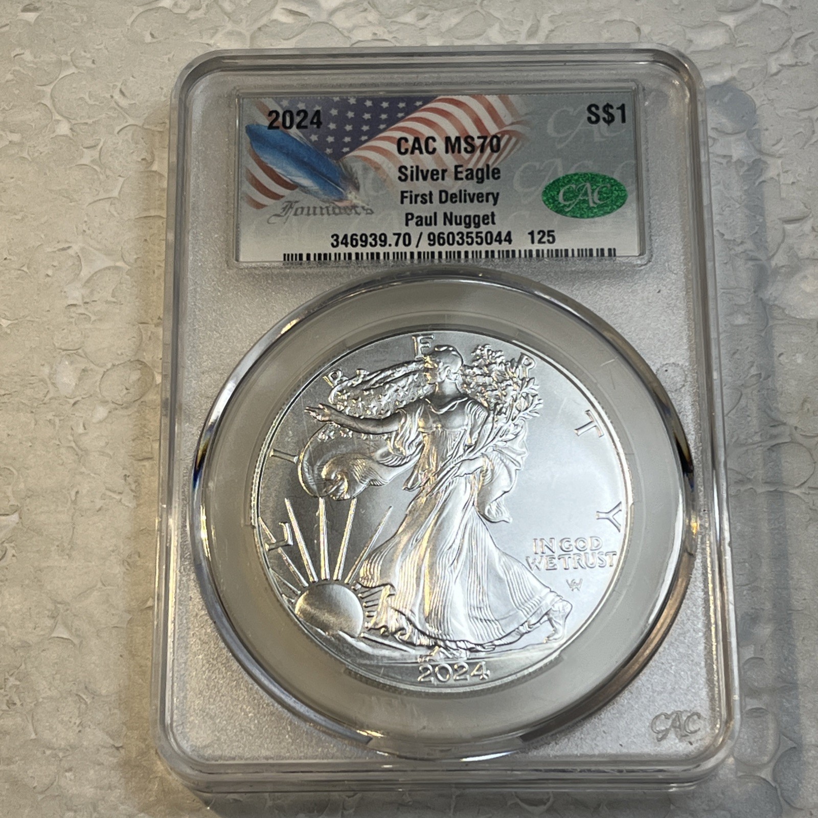 2024 American Silver Eagle $1 CAC MS70 First Delivery Signed By Paul Nugget