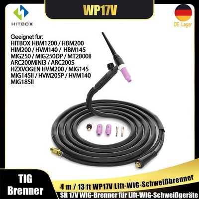 HITBOX Lift-WIG-Schweißbrenner Modell WP-17V 4m Kabel 13ft mit passendem Adapter