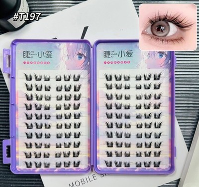 Manga Anime Lash Clusters Fox Style, Self-Adhesive C Curl Lashes No Glue, 20 set