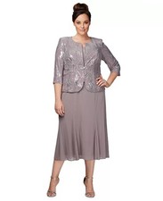 Alex Evenings Plus Size Sequined Chiffon Dress and Jacket Sz 20W 249 A203