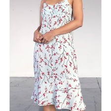 Vintage Express Y2K Blue Green Cherry Blossom Slip Midi Dress 9/10 M